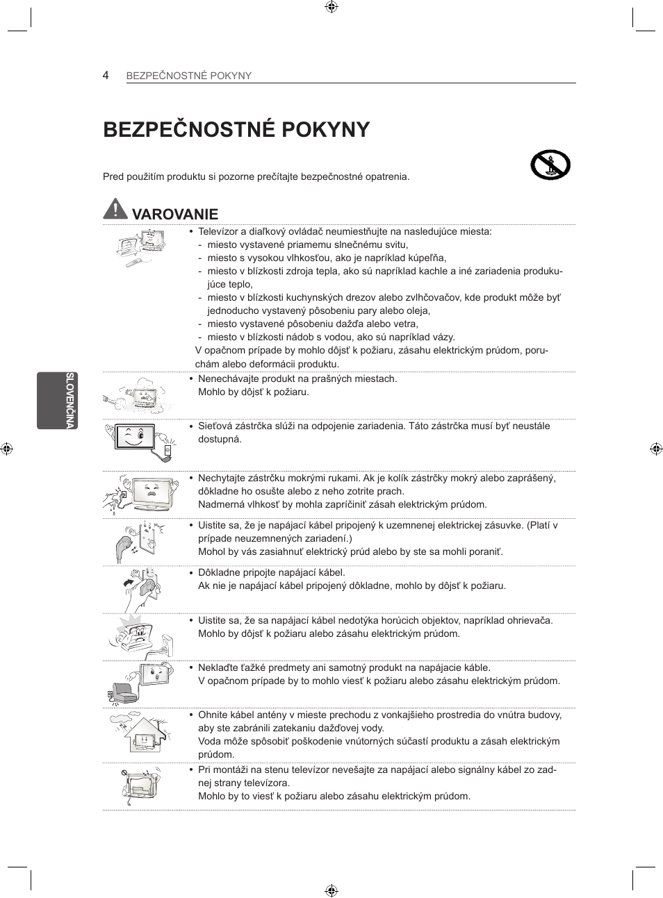 Bezpečnostné pokyny, Varovanie | LG 22LS3500-ZA User Manual | Page 93 / 367