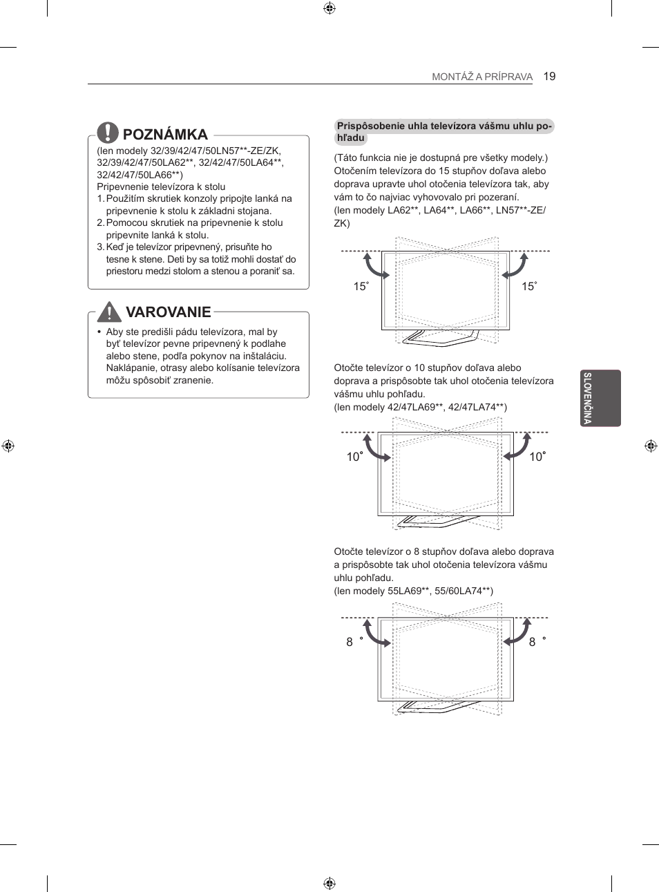 Poznámka, Varovanie | LG 42LA620S User Manual | Page 145 / 552