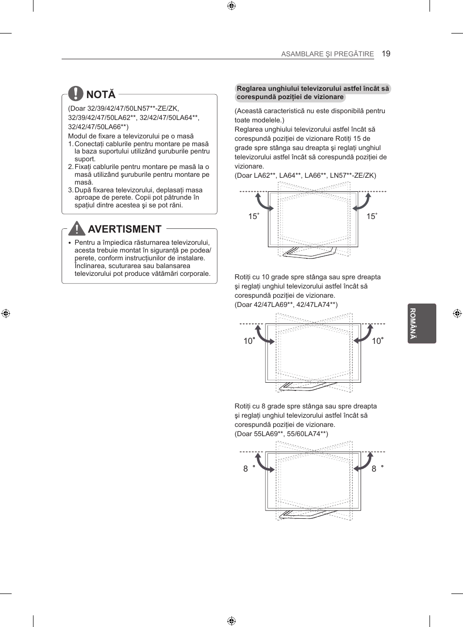 Notă, Avertisment | LG 42LA620S User Manual | Page 175 / 552