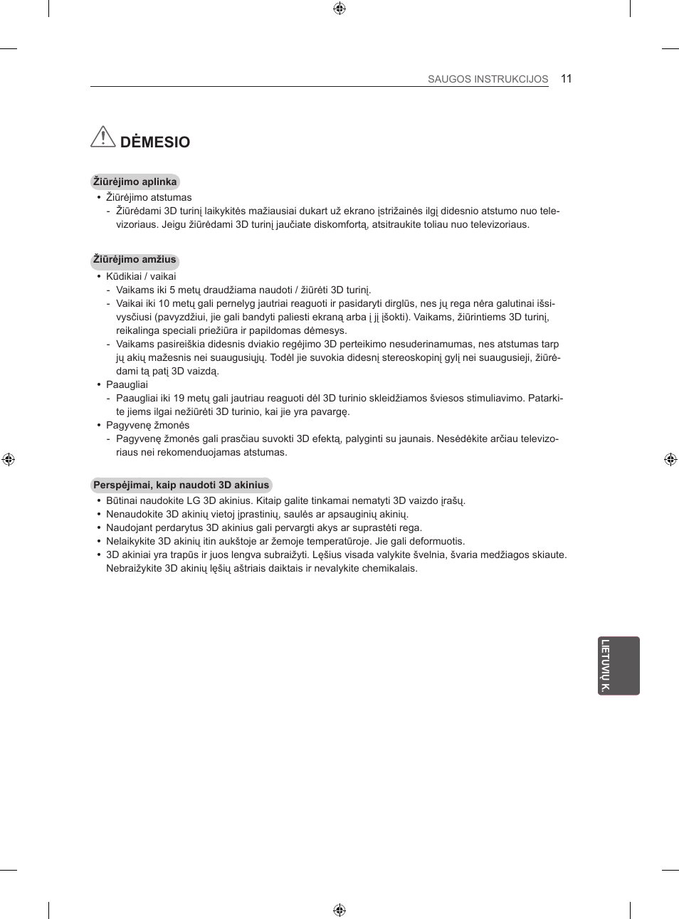 Dėmesio | LG 42LA620S User Manual | Page 257 / 552