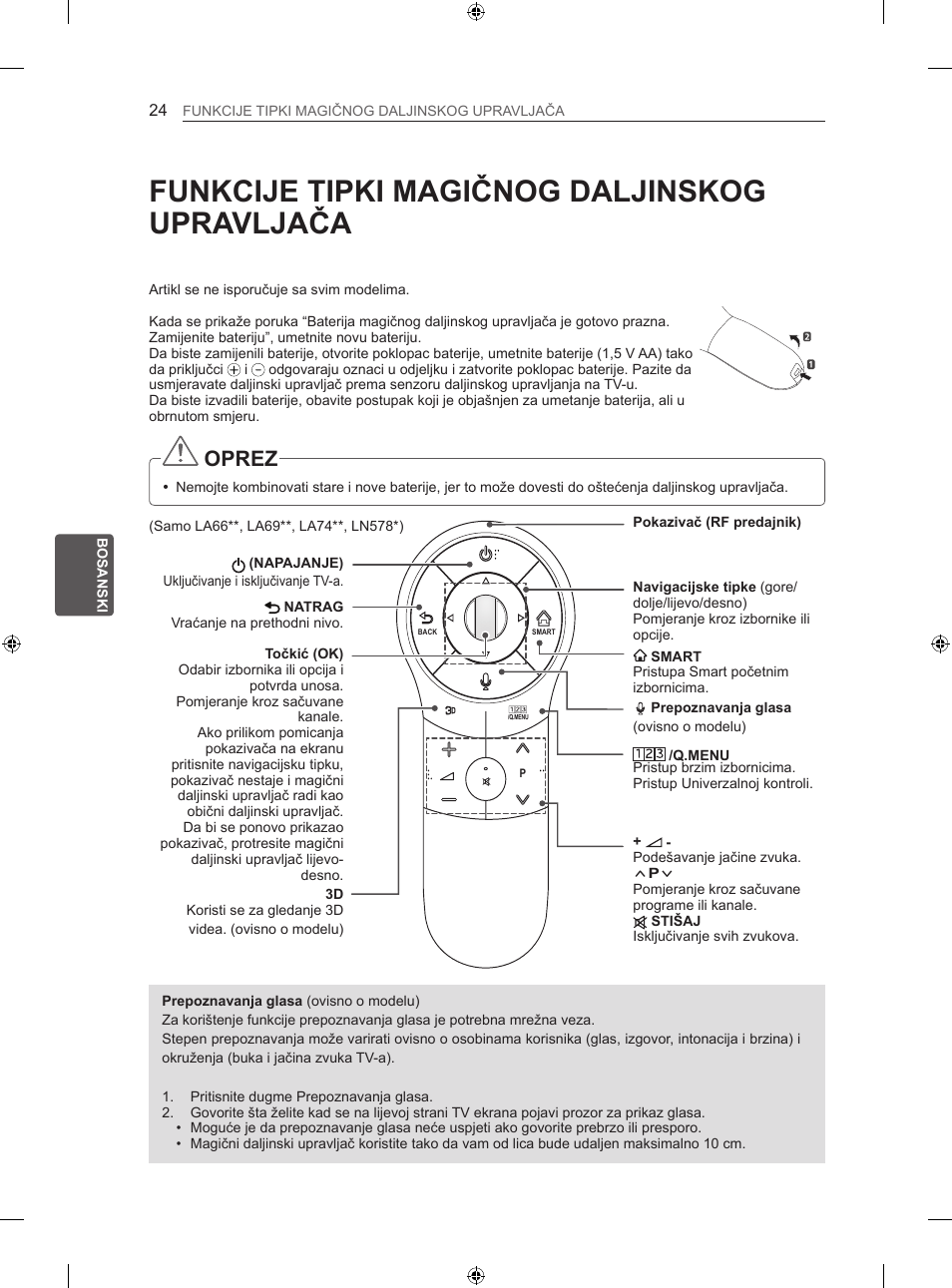 Funkcije tipki magičnog daljinskog upravljača, Oprez | LG 42LA620S User Manual | Page 420 / 552