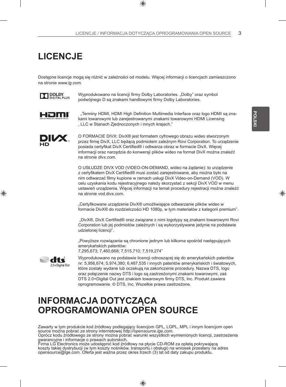 Licencje, Informacja dotycząca oprogramowania open source | LG 42LA620S User Manual | Page 69 / 552