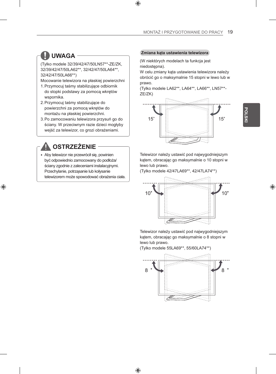 Uwaga, Ostrzeżenie | LG 42LA620S User Manual | Page 85 / 552