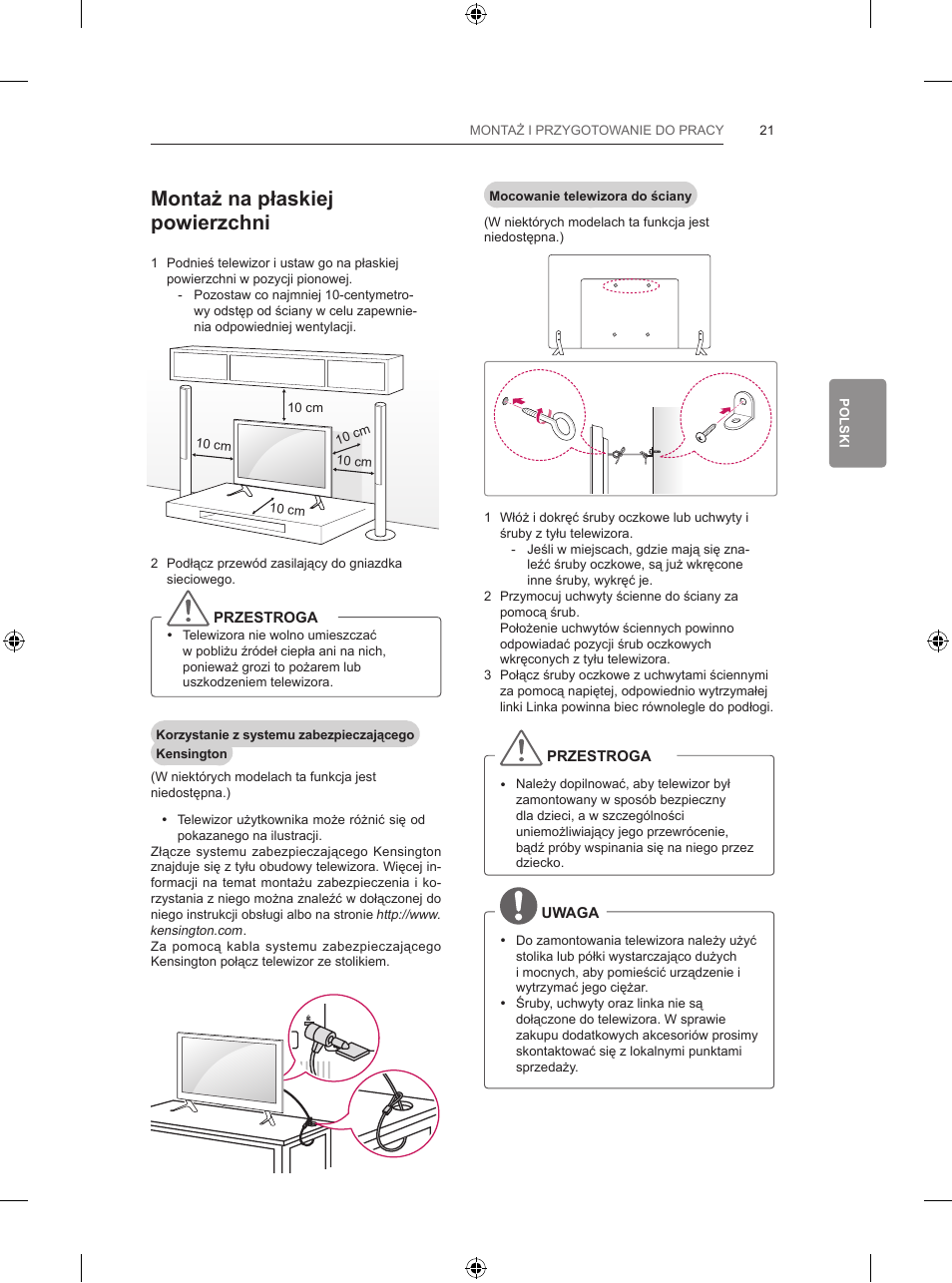 Montaż na płaskiej powierzchni | LG 65LB730V User Manual | Page 151 / 332