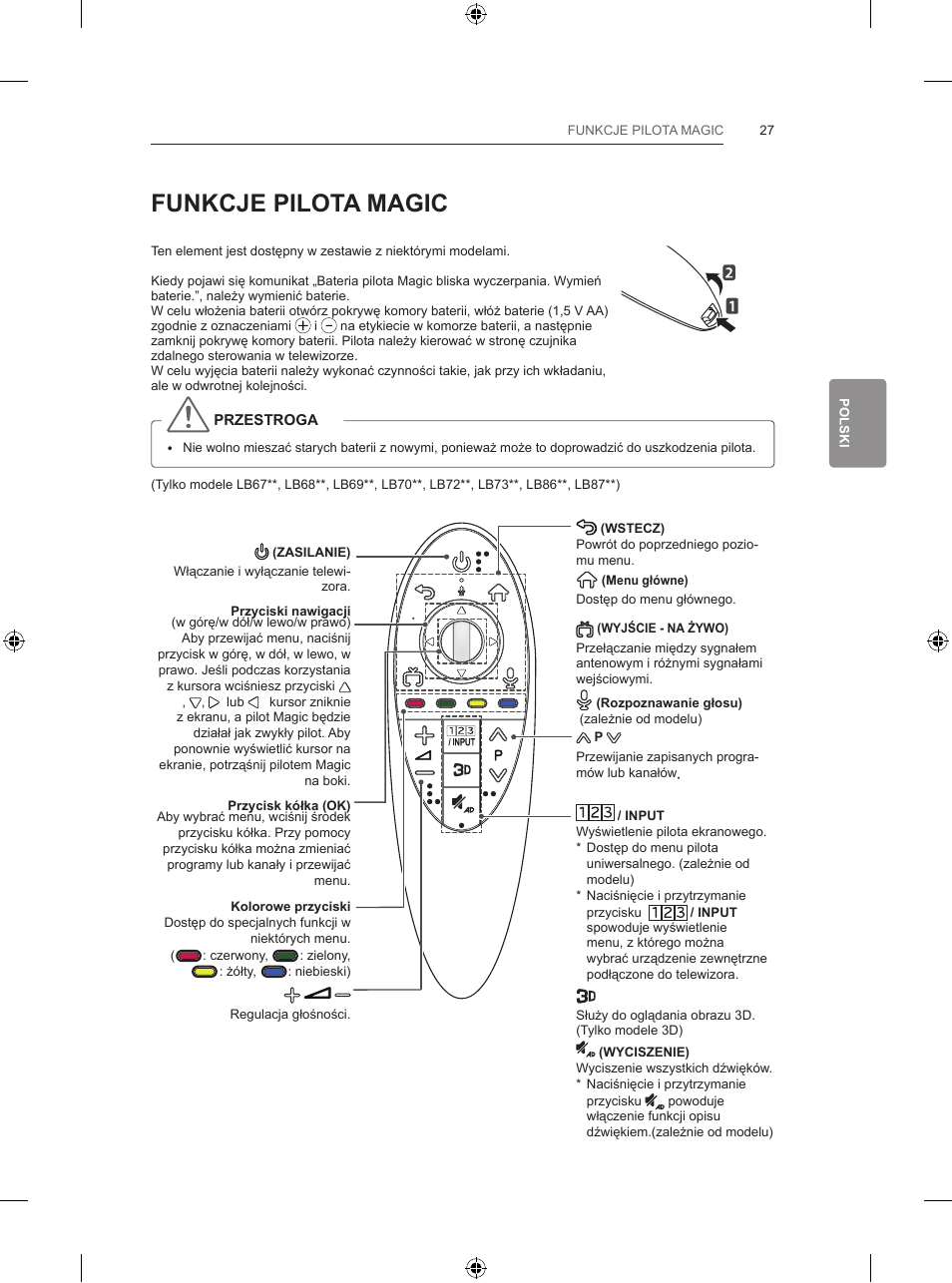 Funkcje pilota magic | LG 65LB730V User Manual | Page 157 / 332