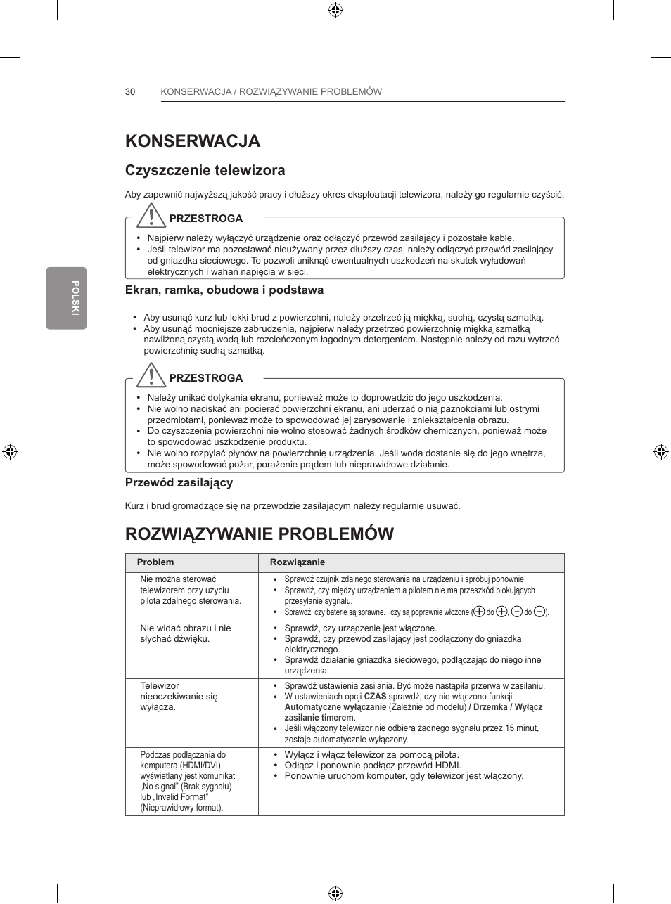 Konserwacja, Rozwiązywanie problemów, Czyszczenie telewizora | LG 65LB730V User Manual | Page 160 / 332