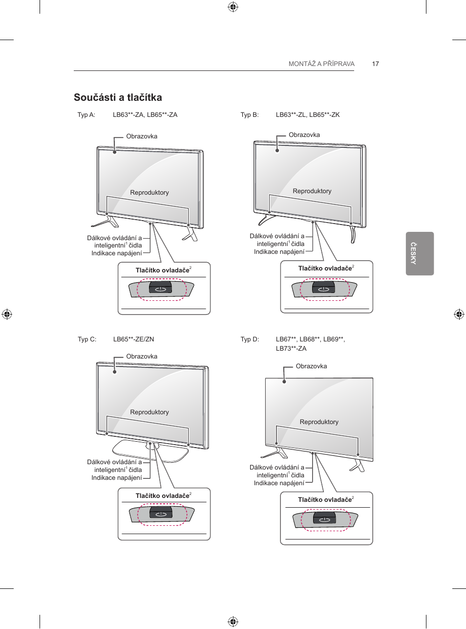 Součásti a tlačítka | LG 65LB730V User Manual | Page 179 / 332