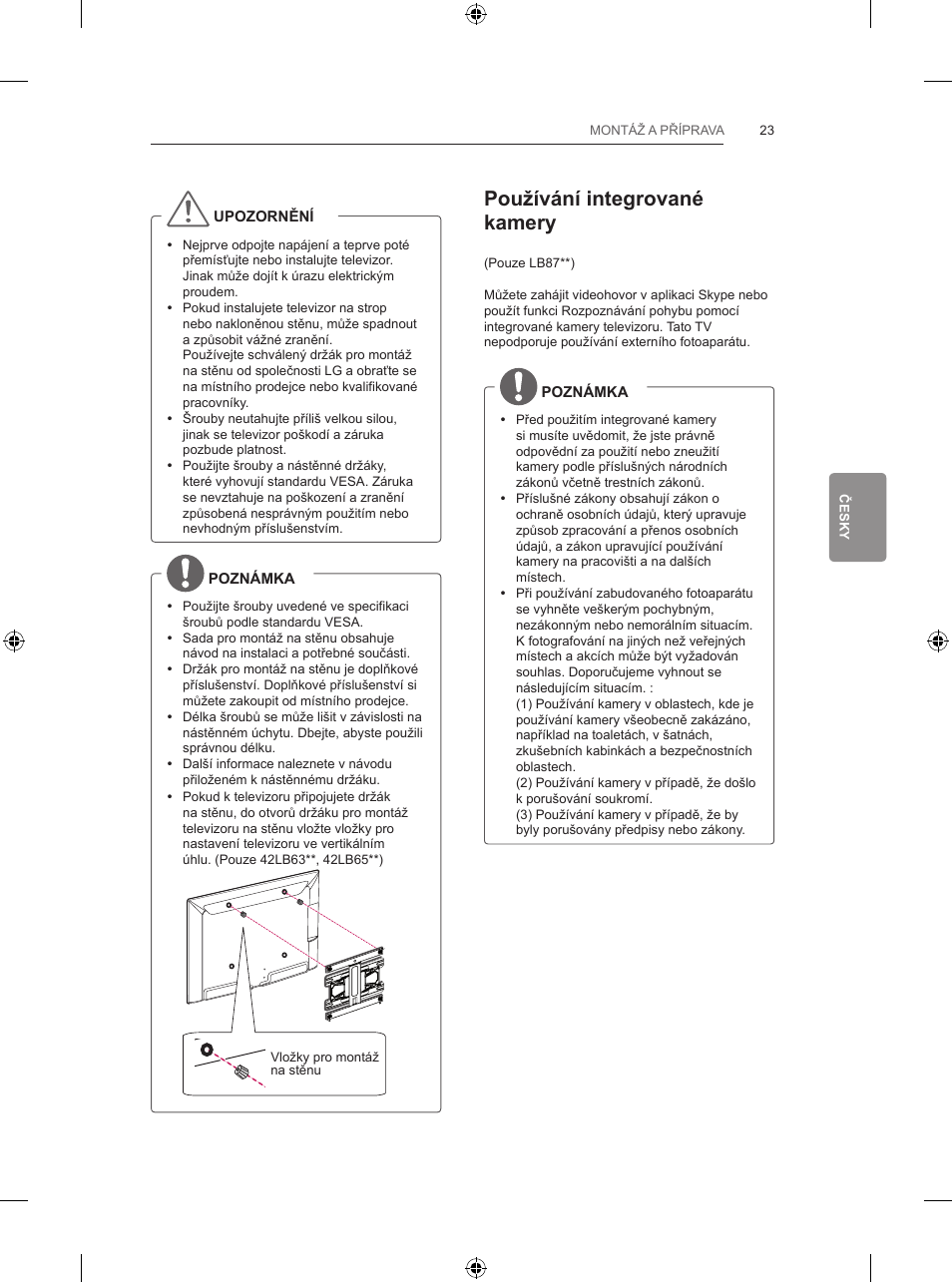 Používání integrované kamery | LG 65LB730V User Manual | Page 185 / 332