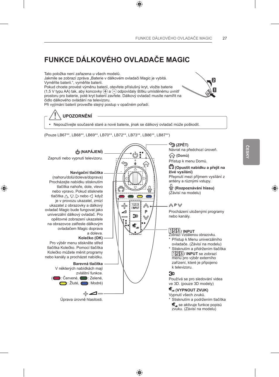 Funkce dálkového ovladače magic | LG 65LB730V User Manual | Page 189 / 332