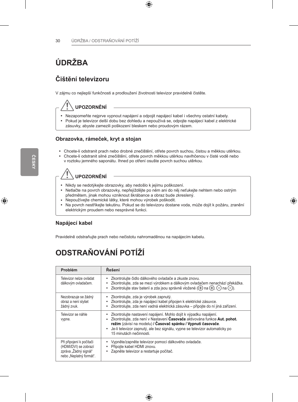 Údržba, Odstraňování potíží, Čištění televizoru | LG 65LB730V User Manual | Page 192 / 332