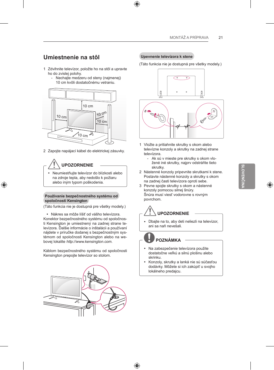 Umiestnenie na stôl | LG 65LB730V User Manual | Page 215 / 332