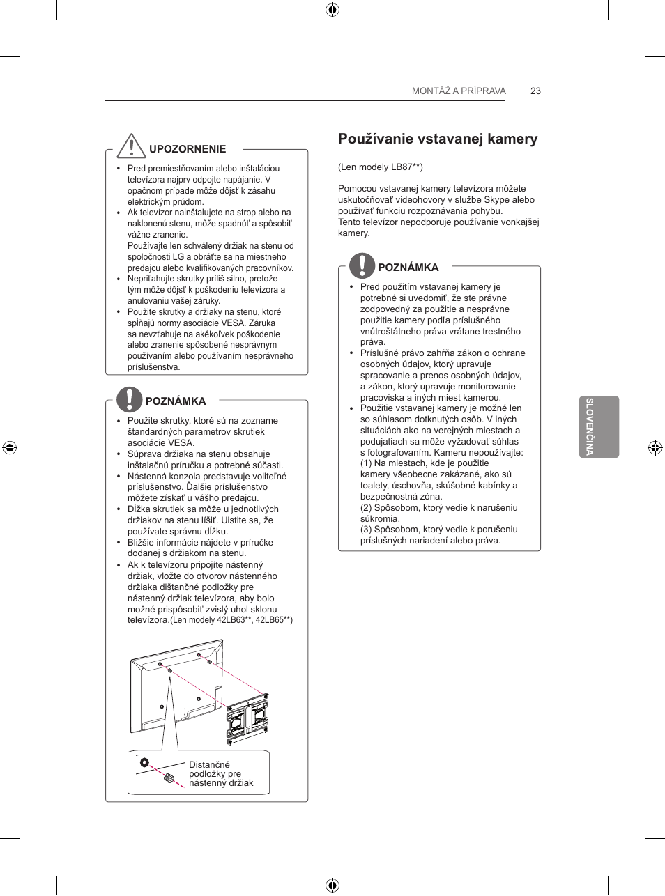 Používanie vstavanej kamery | LG 65LB730V User Manual | Page 217 / 332