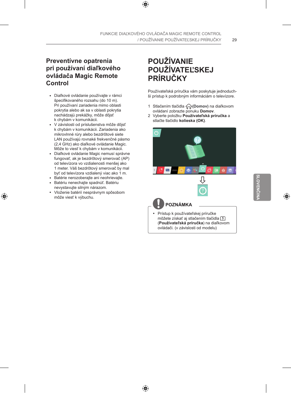 Používanie používateľskej príručky | LG 65LB730V User Manual | Page 223 / 332