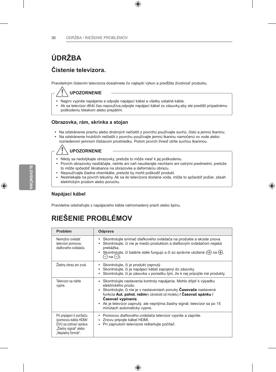 Údržba, Riešenie problémov, Čistenie televízora | LG 65LB730V User Manual | Page 224 / 332