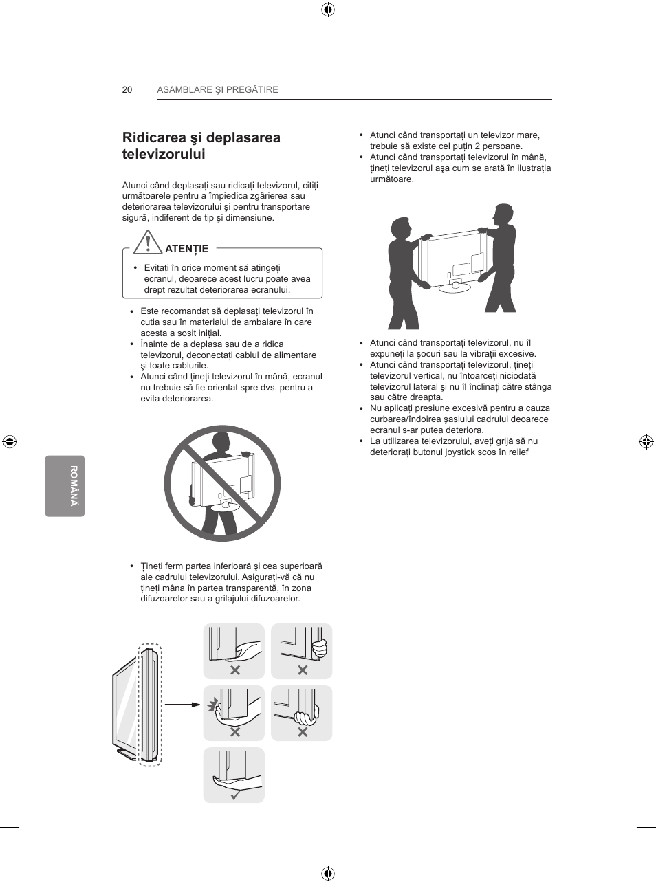 Ridicarea şi deplasarea televizorului | LG 65LB730V User Manual | Page 246 / 332
