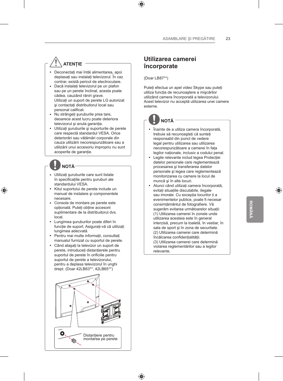 Utilizarea camerei încorporate | LG 65LB730V User Manual | Page 249 / 332