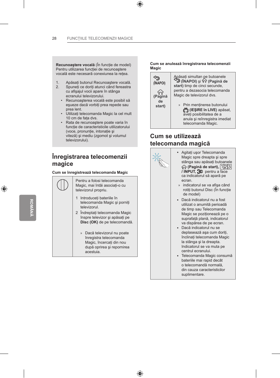 Cum se utilizează telecomanda magică, Înregistrarea telecomenzii magice | LG 65LB730V User Manual | Page 254 / 332