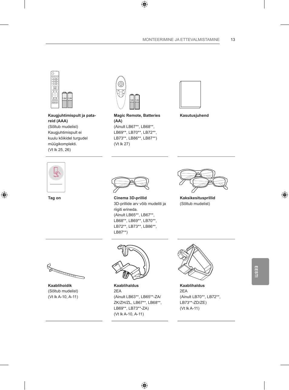 Paigaldustoiming, Monteerimine ja ettevalmistamine, Lahtipakkimine | LG 65LB730V User Manual | Page 303 / 332