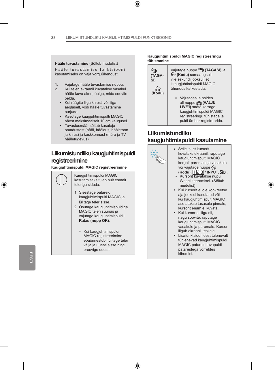 Liikumistundliku kaugjuhtimispuldi kasutamine, Liikumistundliku kaugjuhtimispuldi registreerimine | LG 65LB730V User Manual | Page 318 / 332