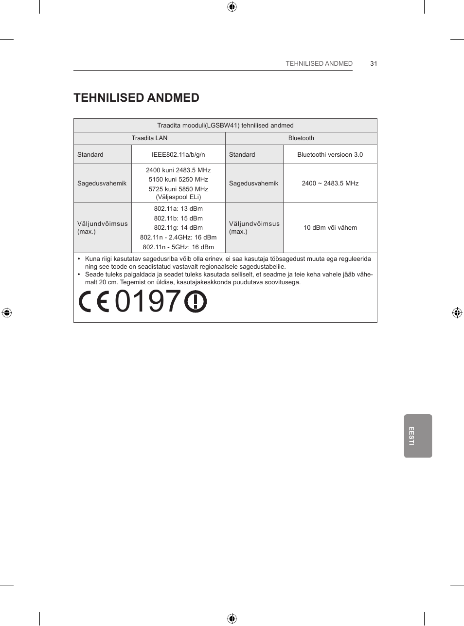 Tehnilised andmed | LG 65LB730V User Manual | Page 321 / 332