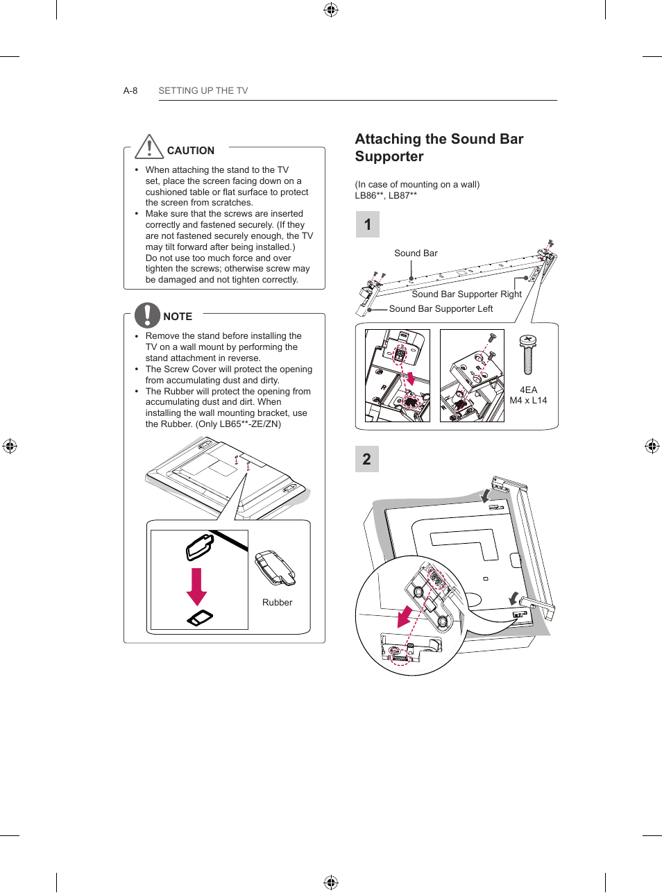 Attaching the sound bar supporter | LG 65LB730V User Manual | Page 8 / 332