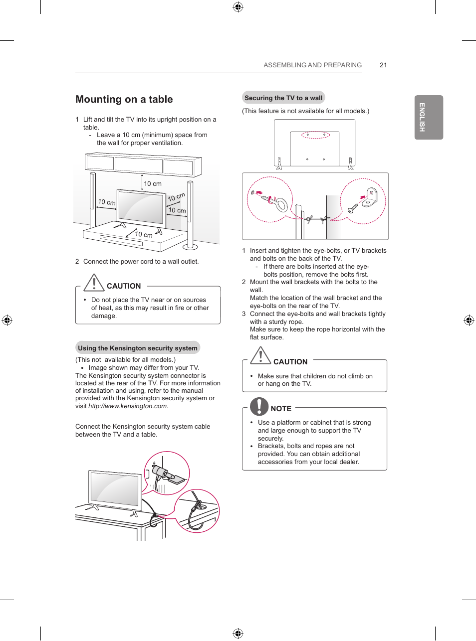 Mounting on a table | LG 65LB730V User Manual | Page 87 / 332