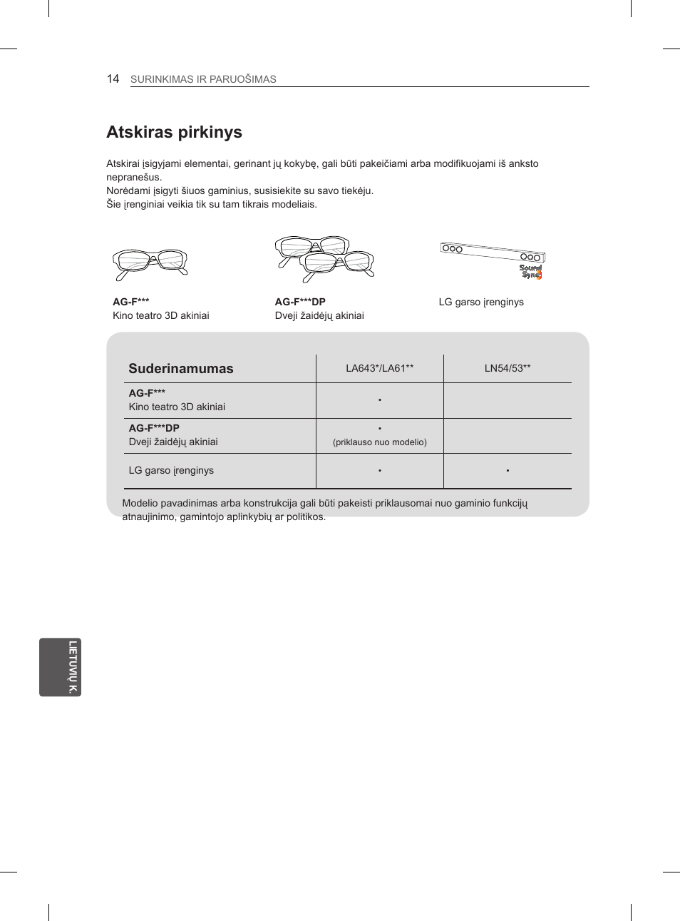 Atskiras pirkinys, Suderinamumas | LG 32LN536B User Manual | Page 257 / 443