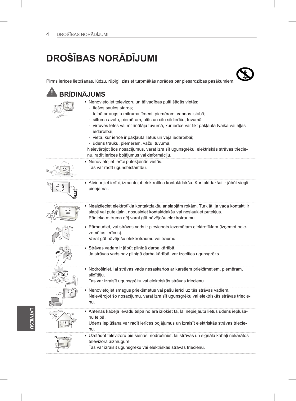 Drošības norādījumi, Brīdinājums | LG 32LN536B User Manual | Page 271 / 443