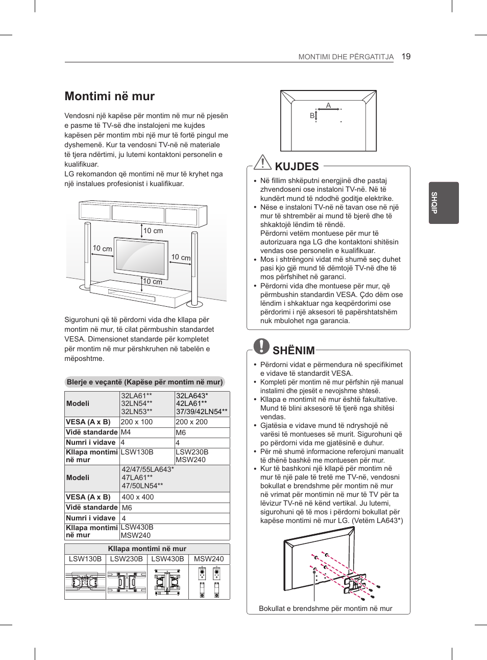 Montimi në mur, Kujdes, Shënim | LG 32LN536B User Manual | Page 358 / 443