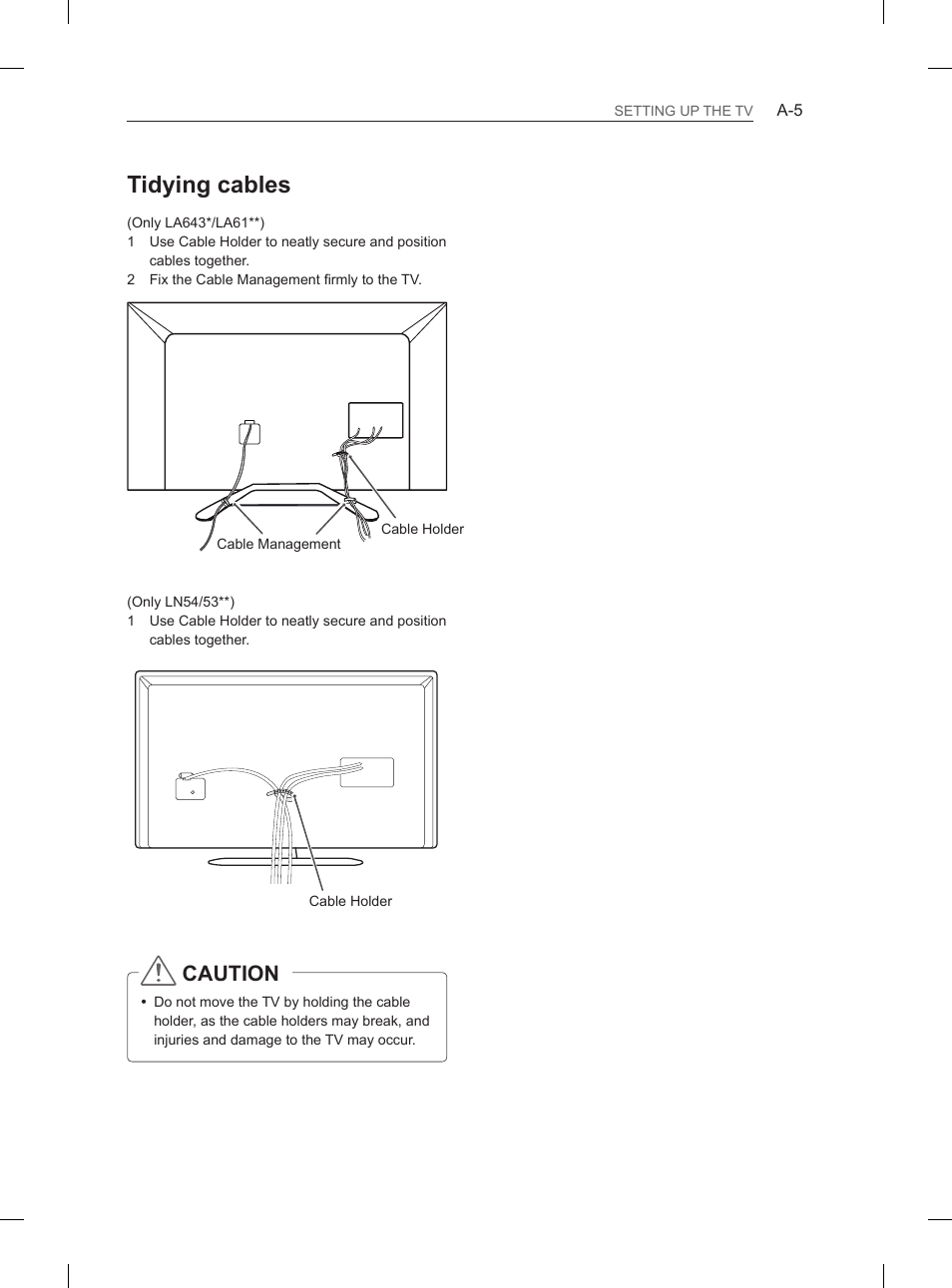 Tidying cables, Caution | LG 32LN536B User Manual | Page 8 / 443