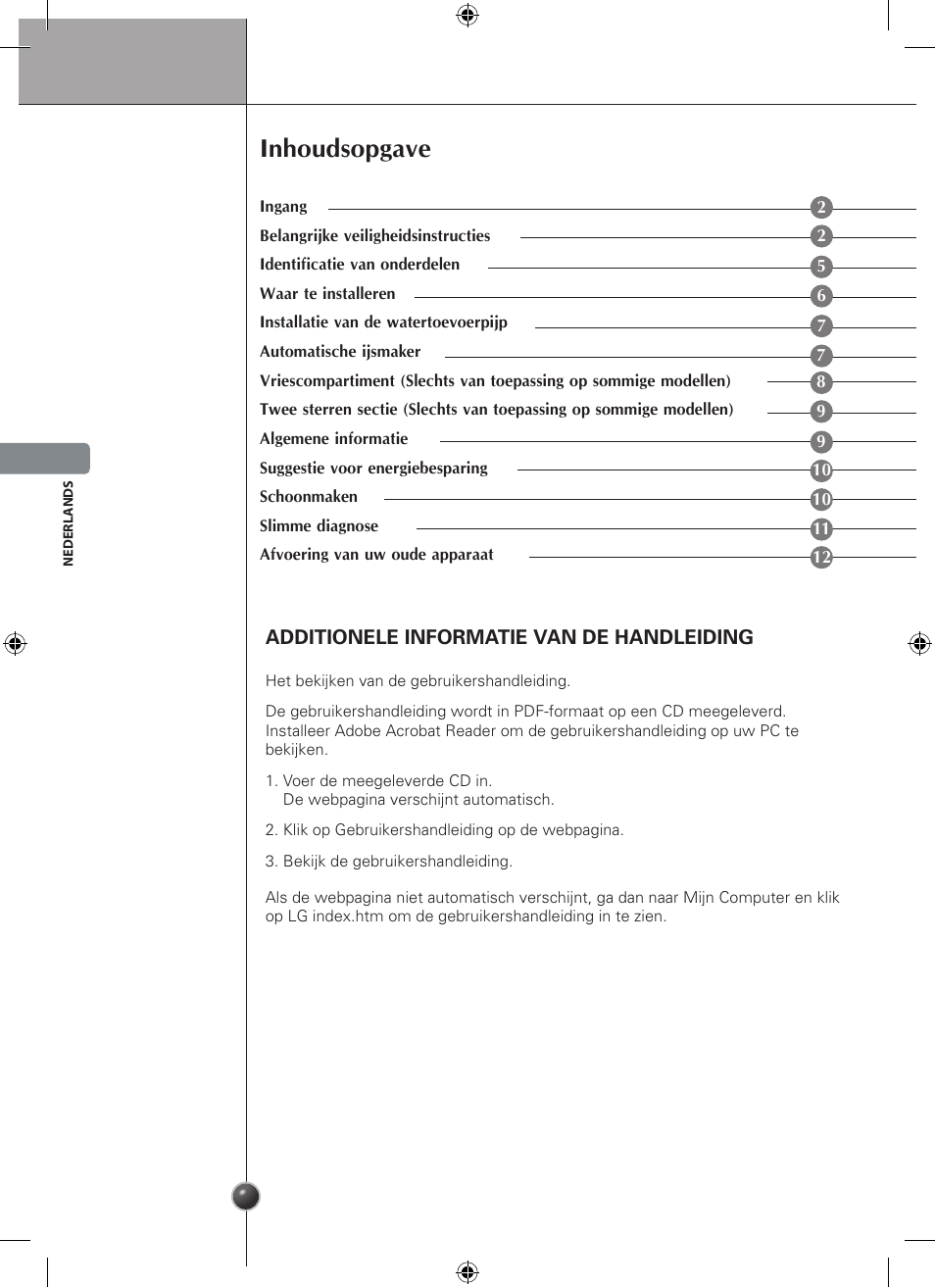 Inhoudsopgave | LG GSL545NSQV User Manual | Page 100 / 324