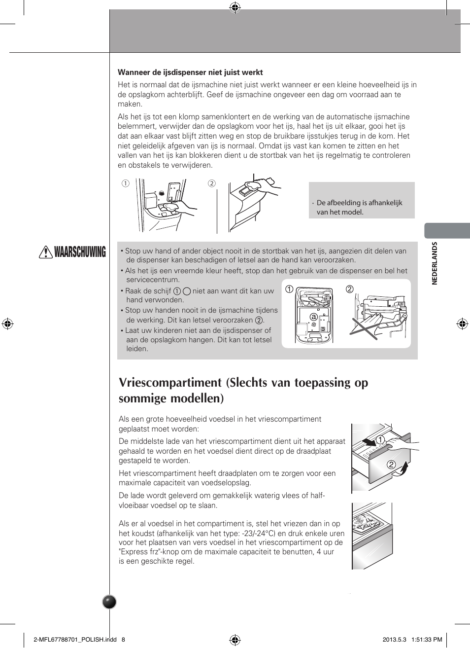 Waarschuwing, Bediening | LG GSL545NSQV User Manual | Page 107 / 324