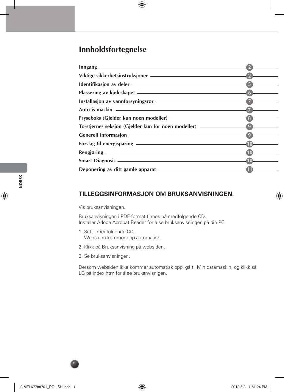 Innholdsfortegnelse | LG GSL545NSQV User Manual | Page 128 / 324
