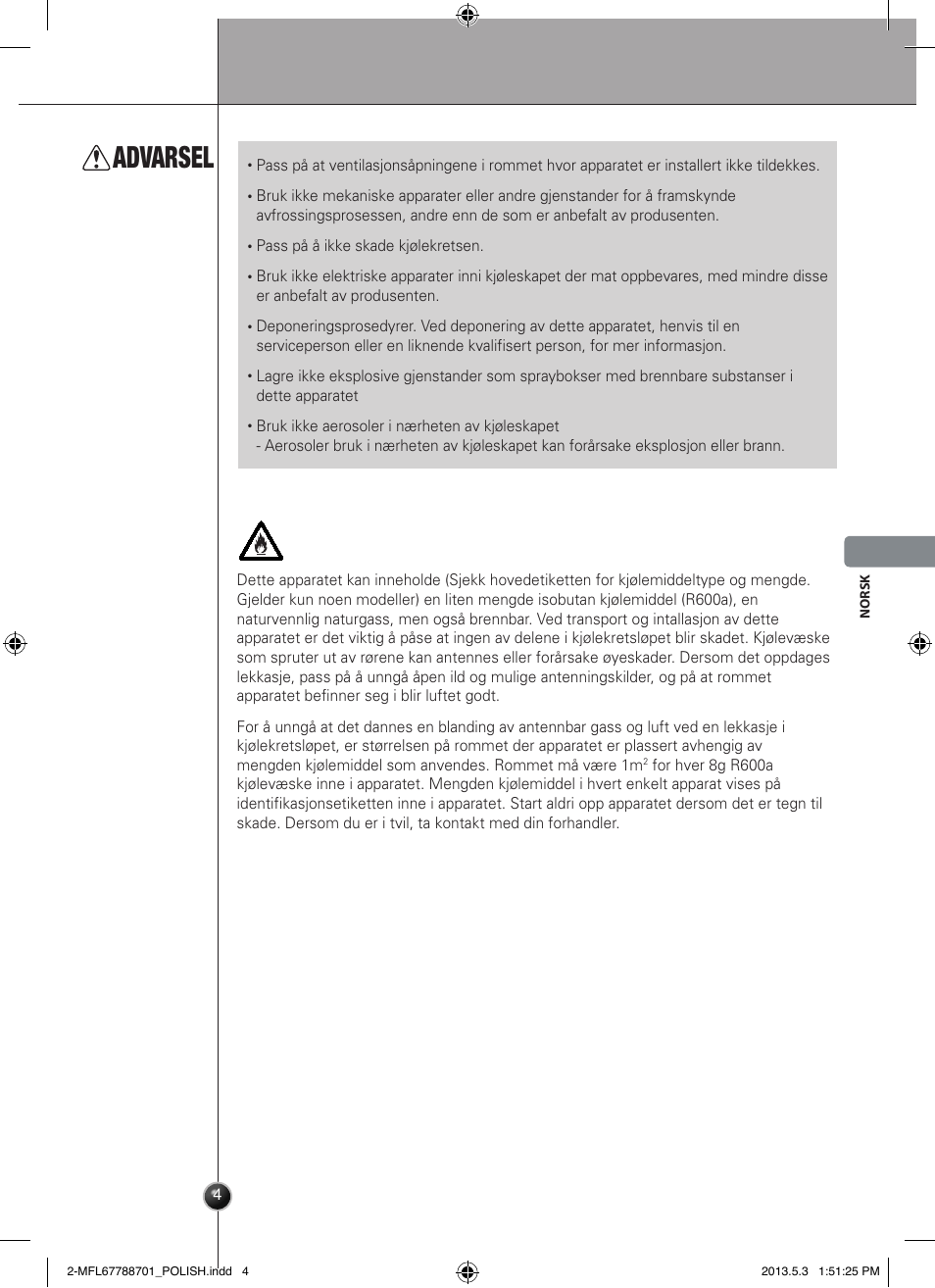 Advarsel, Introduksjon | LG GSL545NSQV User Manual | Page 131 / 324