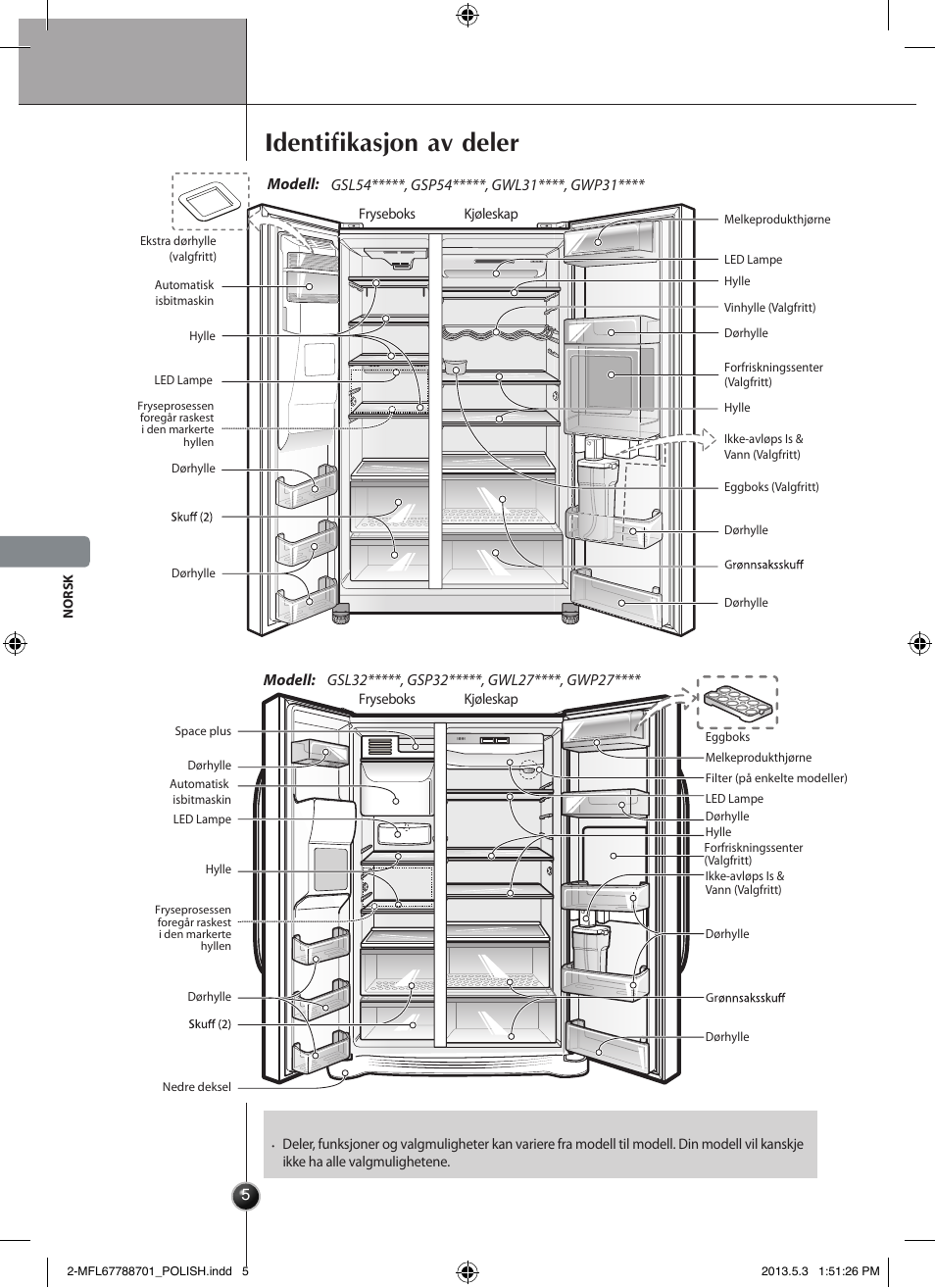 Identifikasjon av deler, Introduksjon | LG GSL545NSQV User Manual | Page 132 / 324