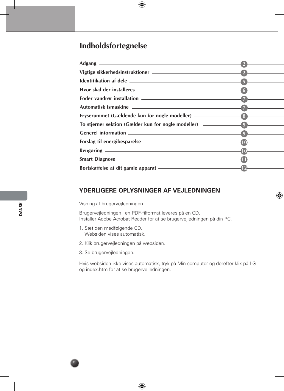 Indholdsfortegnelse | LG GSL545NSQV User Manual | Page 156 / 324