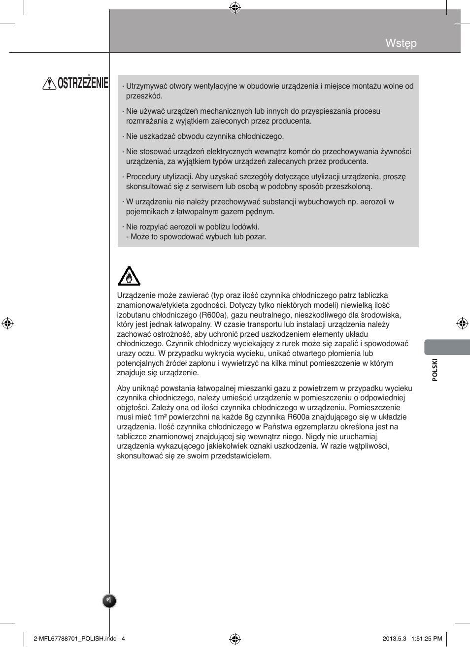Ostrzeżenie, Wstęp | LG GSL545NSQV User Manual | Page 173 / 324