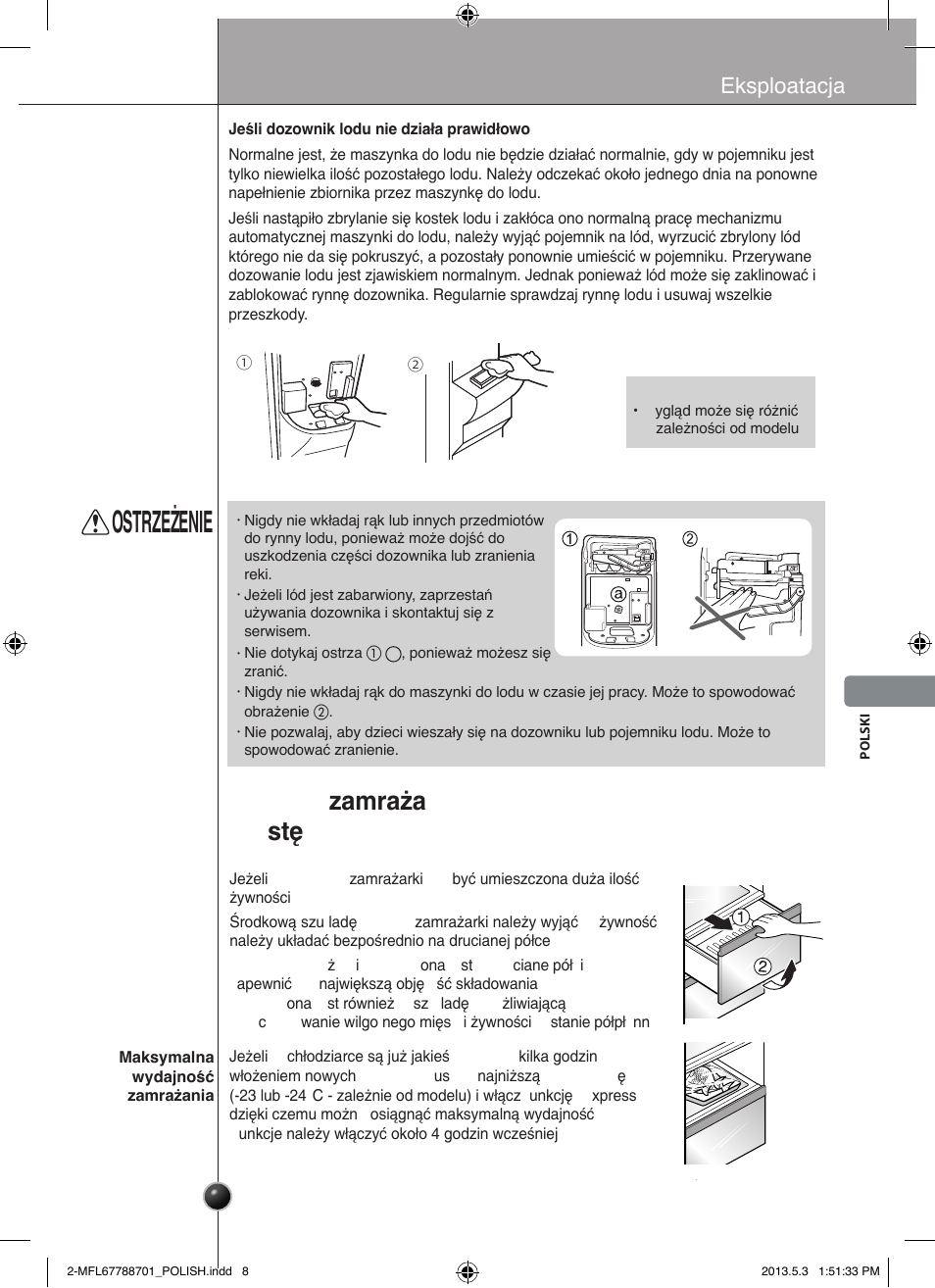 Ostrzeżenie, Eksploatacja | LG GSL545NSQV User Manual | Page 177 / 324