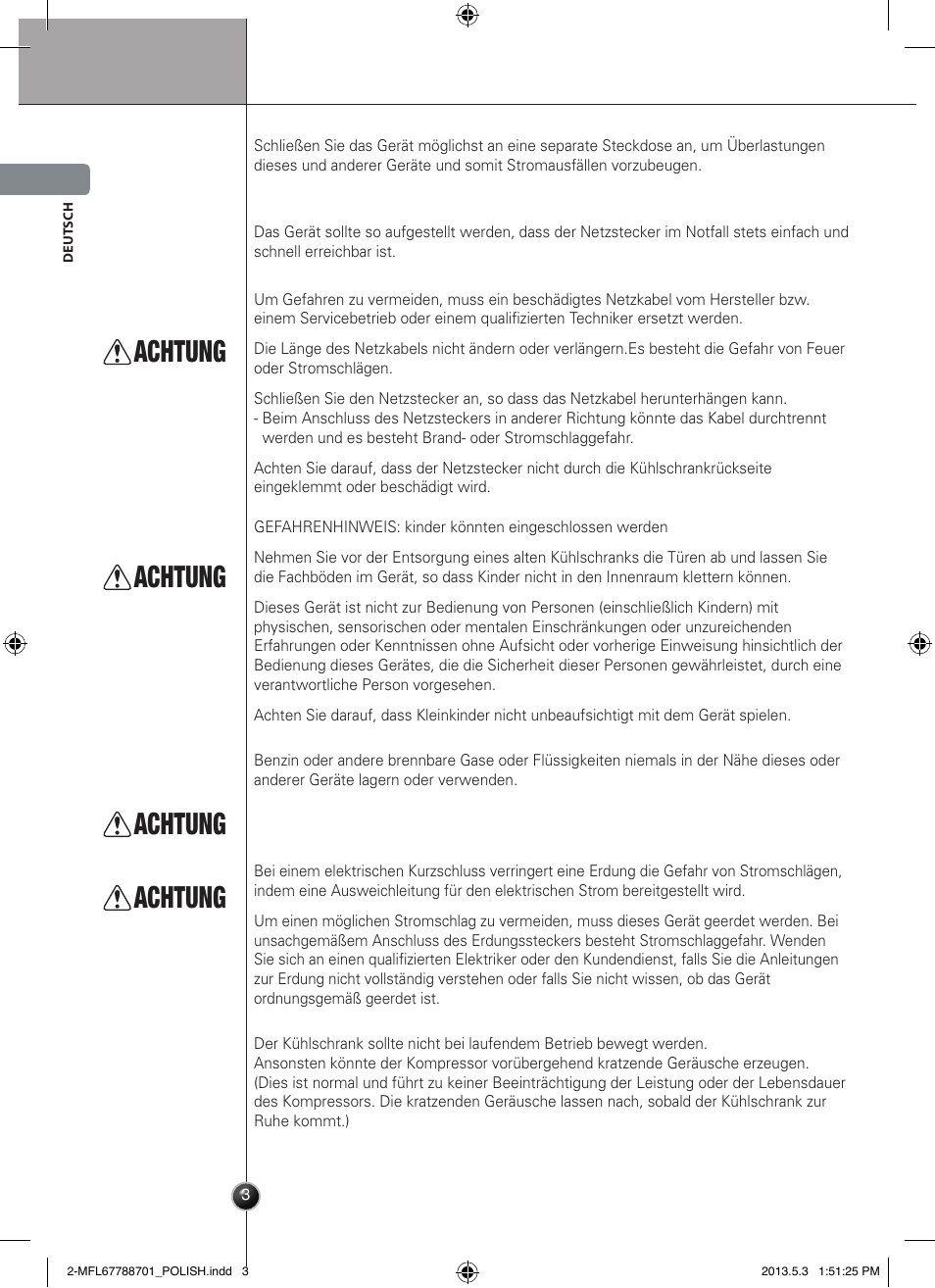 Ostrzeżenie, Achtung, Einleitung | LG GSL545NSQV User Manual | Page 18 / 324