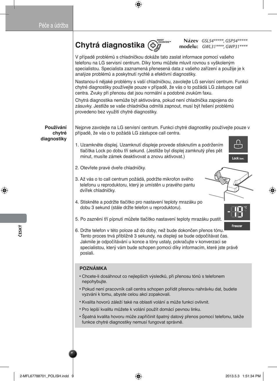 Ostrożnie, Chytrá diagnostika, Péče a údržba | LG GSL545NSQV User Manual | Page 194 / 324
