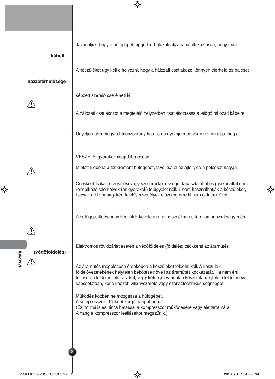 Ostrzeżenie, Figyelem, Bevezetés | LG GSL545NSQV User Manual | Page 214 / 324