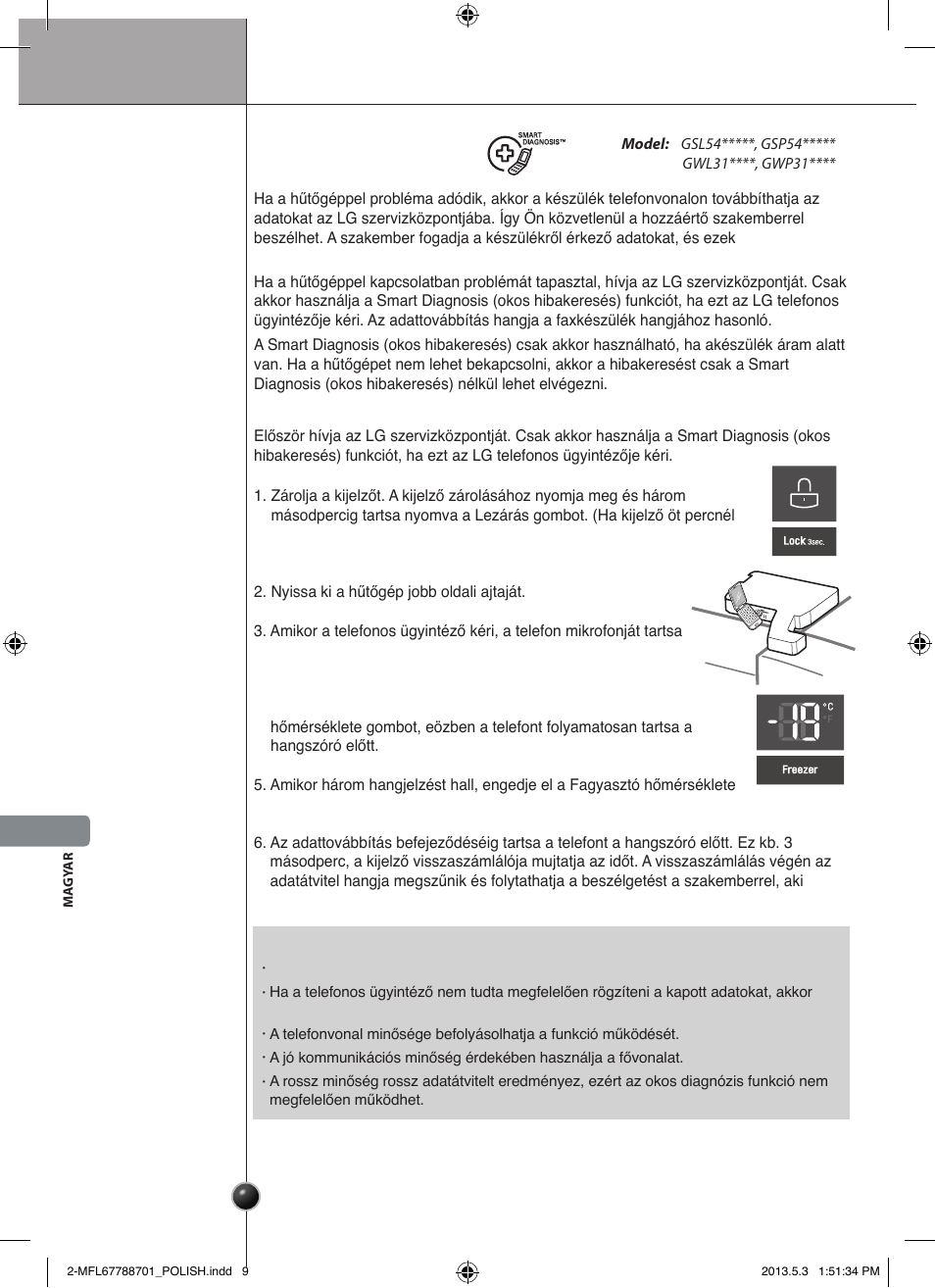 Ostrożnie, Okos hibakeresés, Ápolás és karbantartás | LG GSL545NSQV User Manual | Page 222 / 324