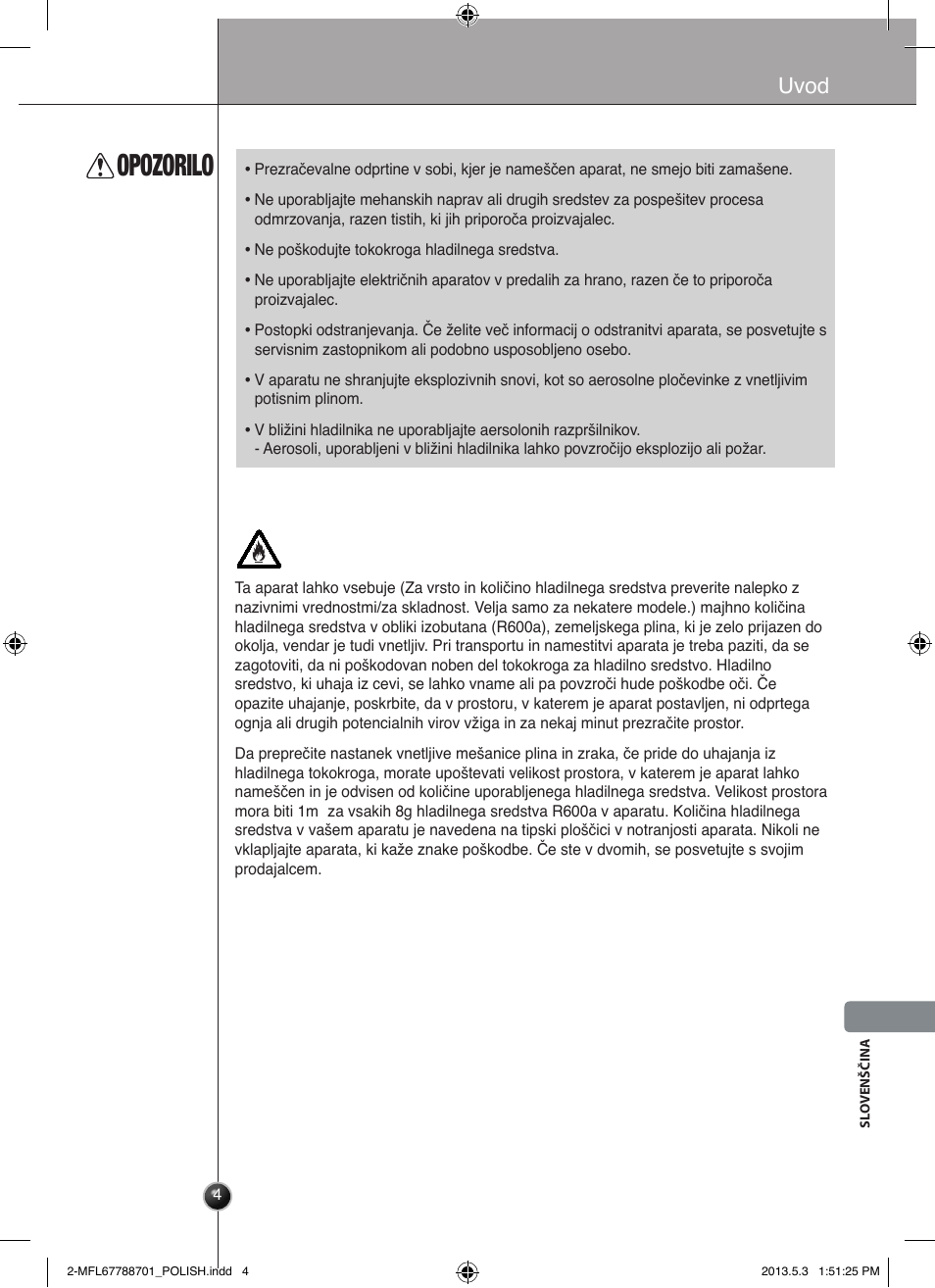Opozorilo, Uvod | LG GSL545NSQV User Manual | Page 271 / 324