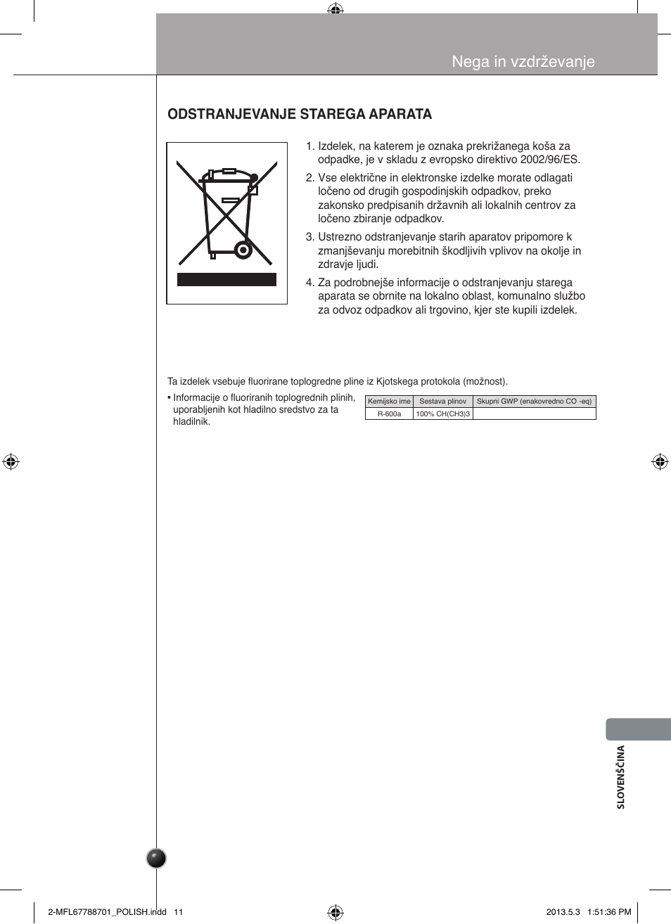 Nega in vzdrževanje, Odstranjevanje starega aparata | LG GSL545NSQV User Manual | Page 279 / 324