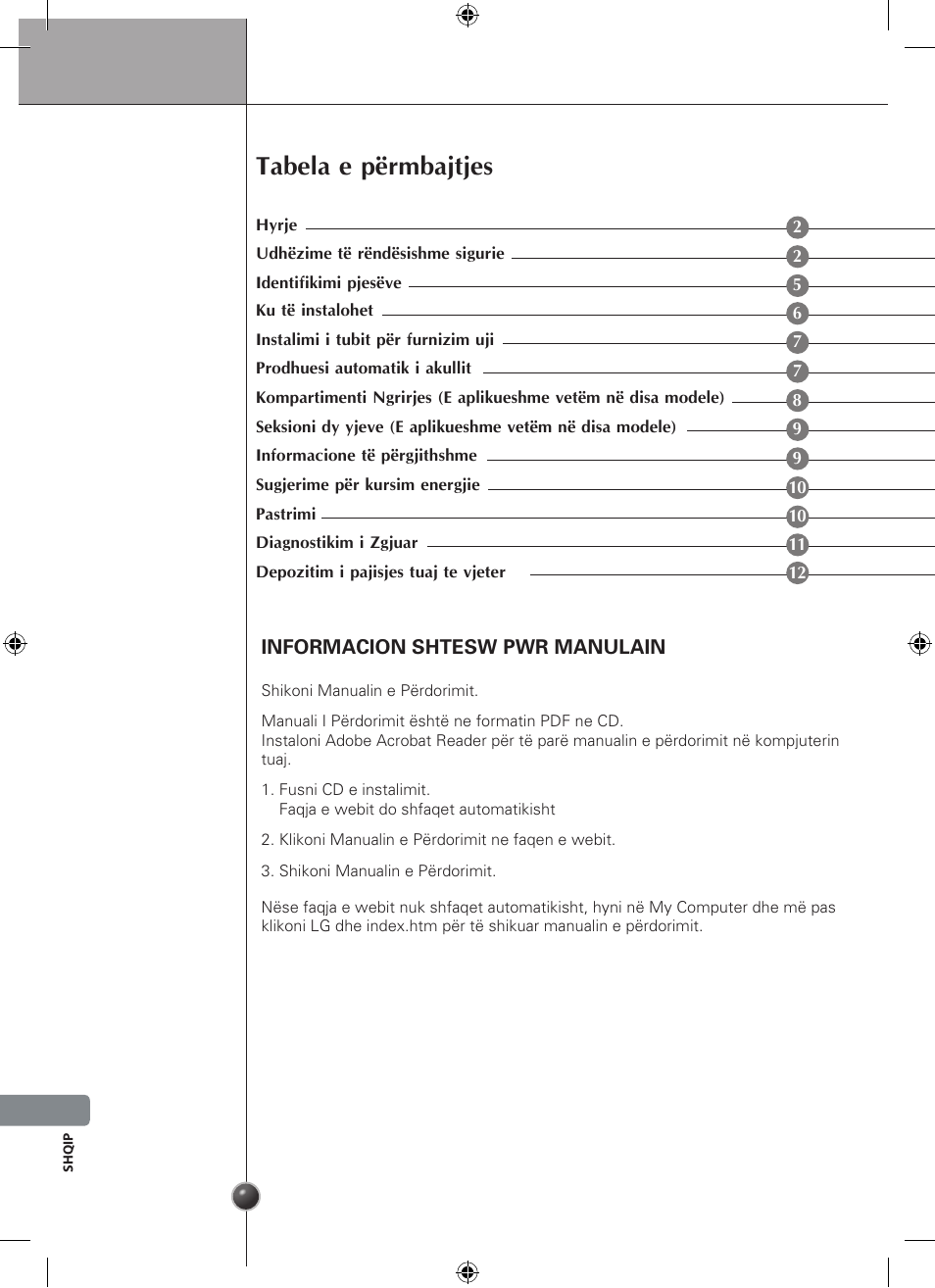 Tabela e përmbajtjes | LG GSL545NSQV User Manual | Page 296 / 324
