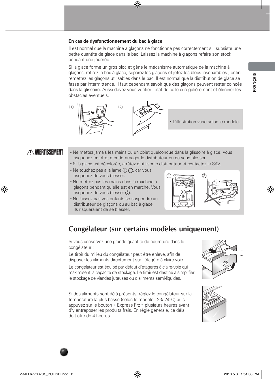 Congélateur (sur certains modèles uniquement), Avertissement, Utilisation | LG GSL545NSQV User Manual | Page 37 / 324