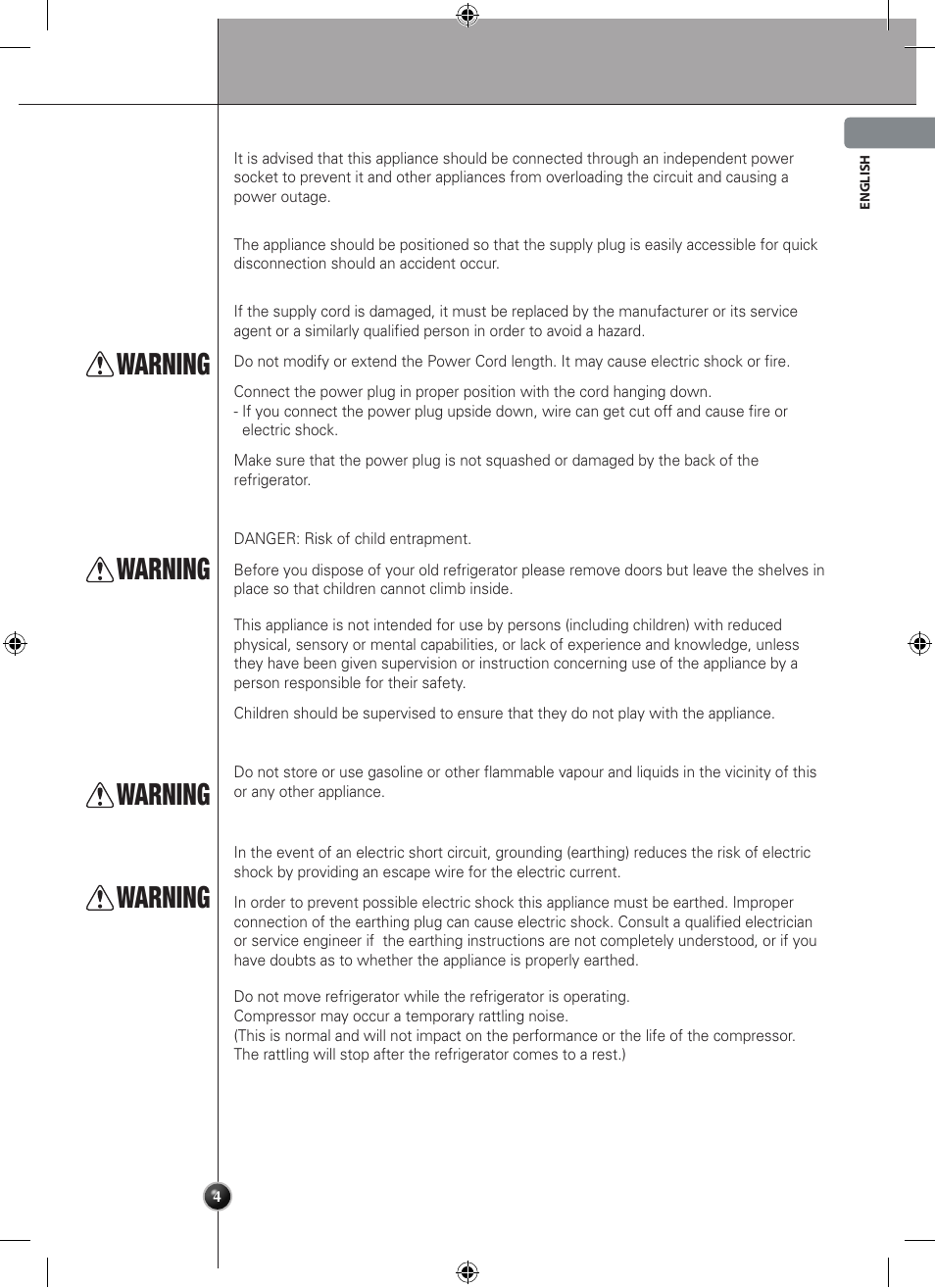 Warning, Introduction | LG GSL545NSQV User Manual | Page 5 / 324