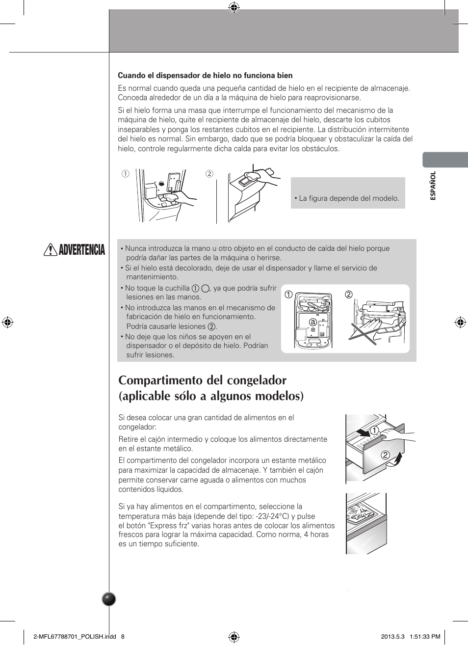 Advertencia, Funcionamiento | LG GSL545NSQV User Manual | Page 65 / 324