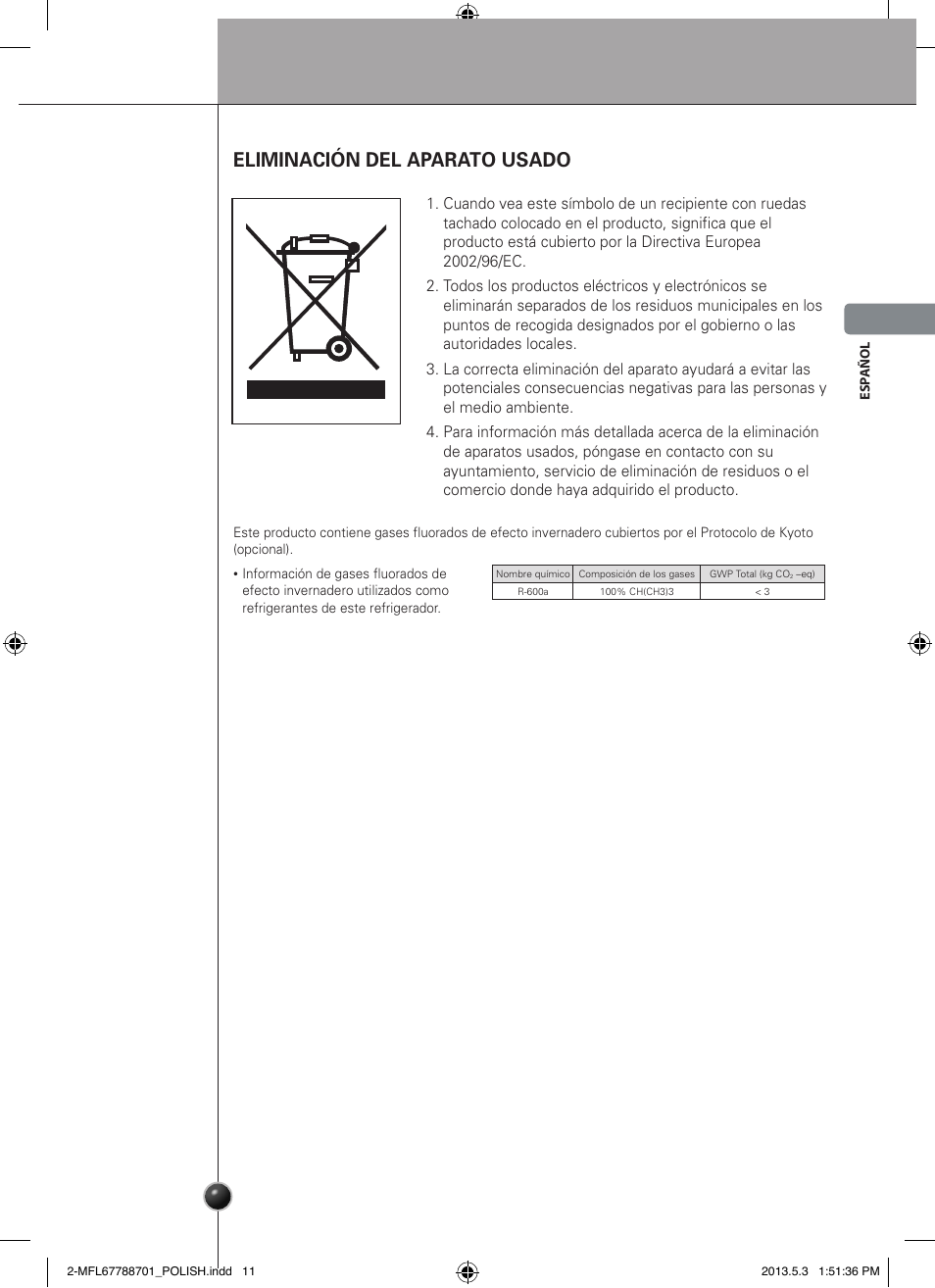 Cuidados y mantenimiento, Eliminación del aparato usado | LG GSL545NSQV User Manual | Page 69 / 324