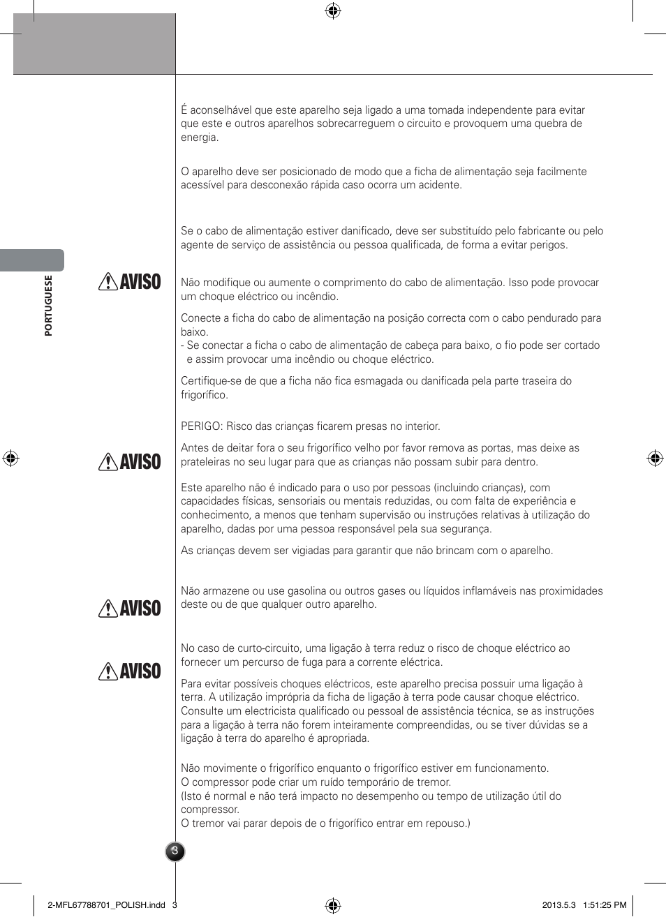 Ostrzeżenie, Aviso, Introdução | LG GSL545NSQV User Manual | Page 74 / 324